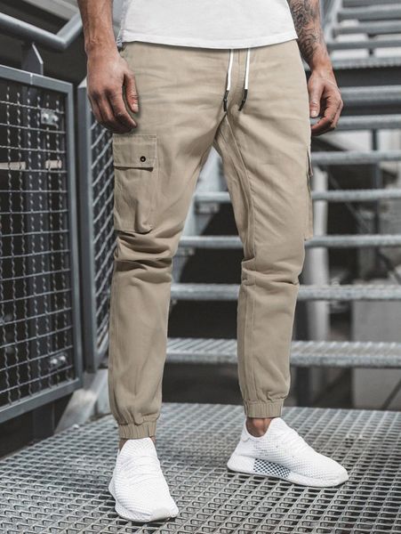 

men flap pocket side drawstring waist pants j3ah#, Black