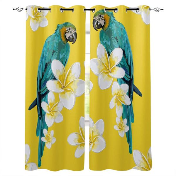 

green parrot watercolor painting flowers plumeria curtains for kids room living window drapes curtain treatments &