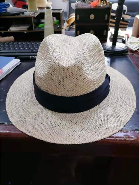 

wide brim hats 202107-xifa summer handmade sisal grass solid fedoras cap men women panama jazz hat, Blue;gray