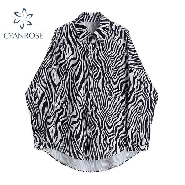 

women's zebra print streetwear blouses lapel oversized long sleeve shirts casual ol gothic punk cardigan beach blusas 210515, White