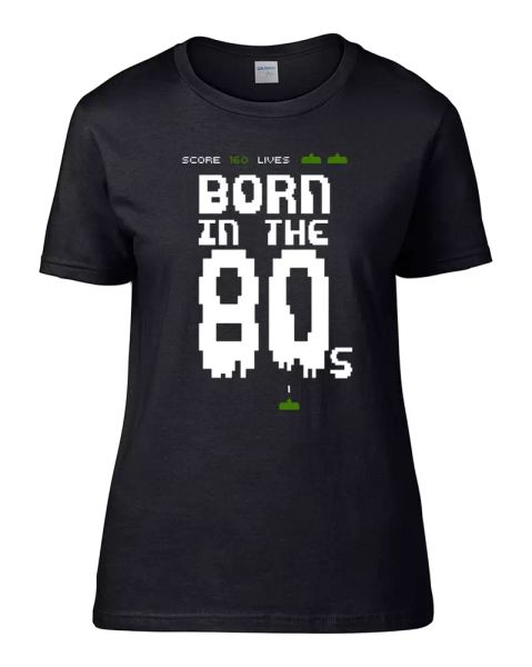 

born in the 80s- old school space invader style women's birthday t-shirt, White;black