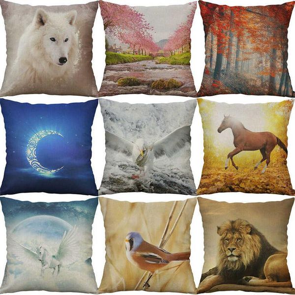 

dÃ©cor animal cotton 18 wolf cushion home cover pillow case printing horse linen cushion/decorative