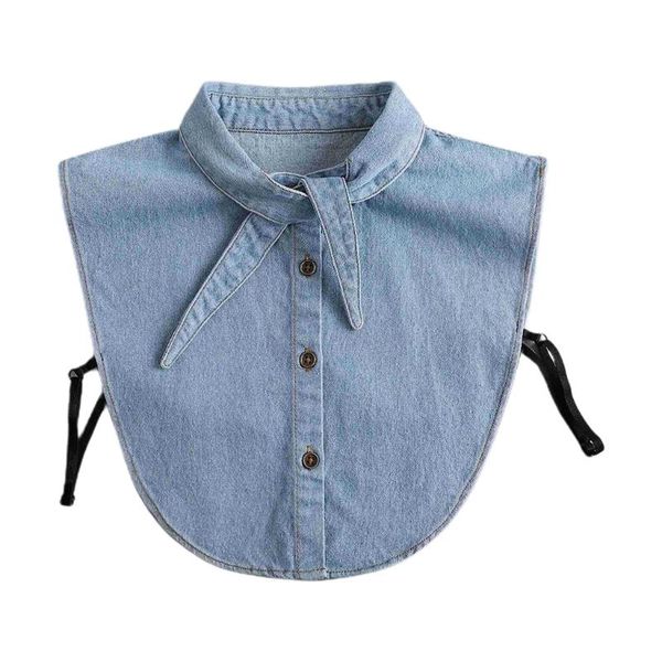 

neck ties women vintage denim faux false collar bib ears bow tie detachable neckline button down lapel half shirt blouse dick, Blue;purple