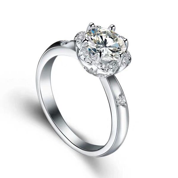

wedding rings 1 carat zircon for women flower silver plated engagement ring female fashion jewelry wholesale, Slivery;golden