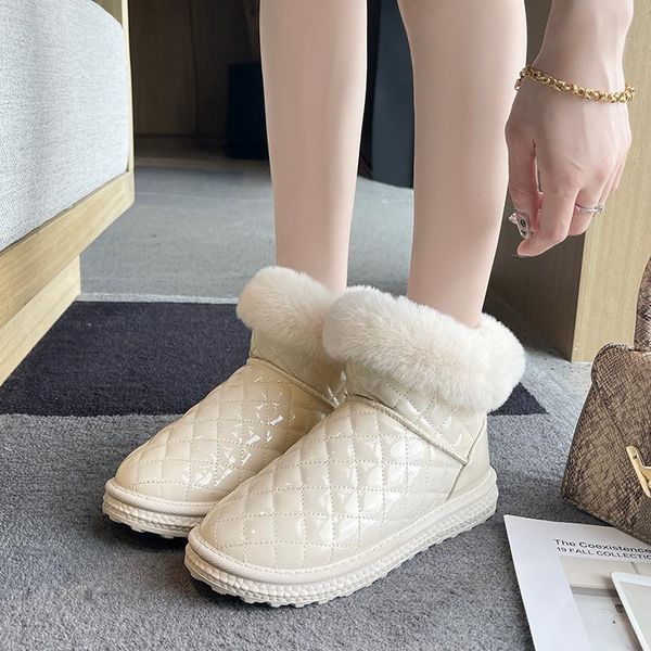 

boots shoes australia winter footwear round toe boots-women snow 2021 mid calf mid-calf low rubber ladies leather shearling hoo, Black