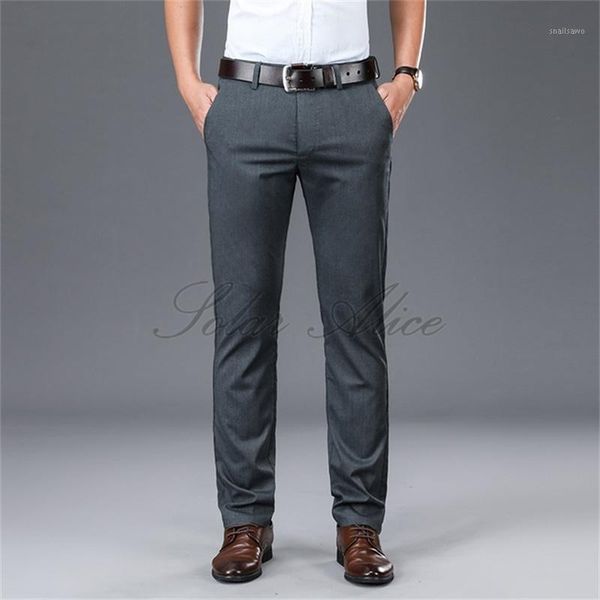 

men's summer high waist straight casual pants business simple stretch comfortable middle-aged trousers, Black