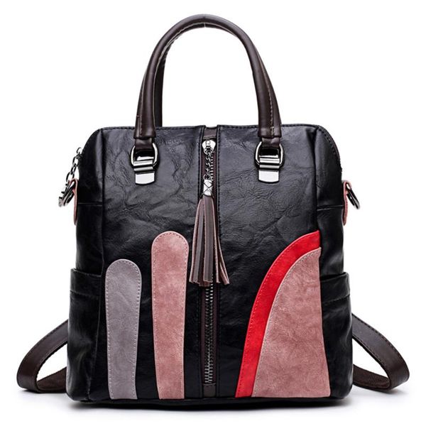 

outdoor bags 2021 fashion women backpacks patchwork middle size function shoulder for hand casual daypacks tassel bagpacks black