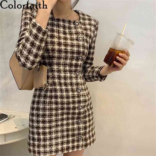 

women's autumn winter dresses korean high waist buttons plaid elegant checkered vintage mini dress dr1507 210427, Black;gray
