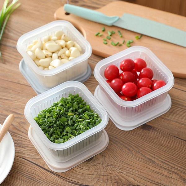 

storage boxes & bins square dual-layer airtight fruit box draining strainer container