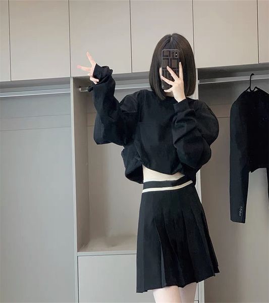 Saia plissada da menina cintura alta verão casual kawaii a linha xadrez preto tênis uniforme escolar japonês mini saias para meninas com carta
