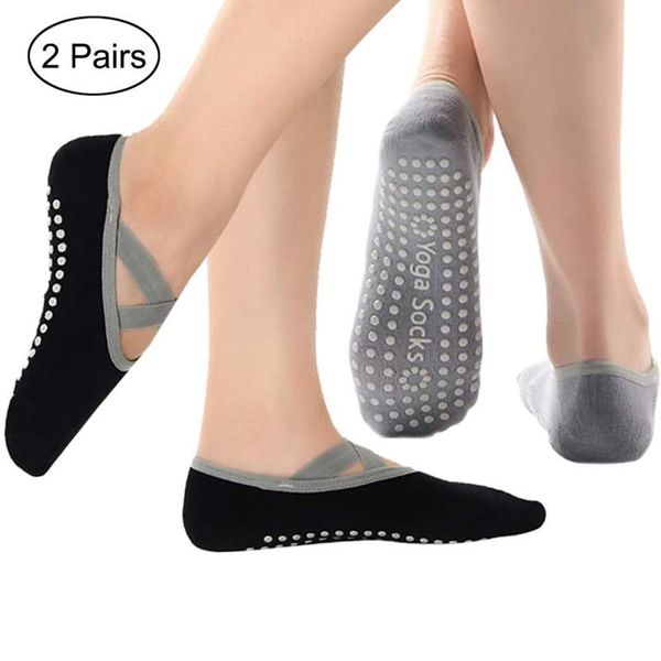 

pairs yoga pilates ballet socks dance sock cycling anti slip bandage cotton sports, Black