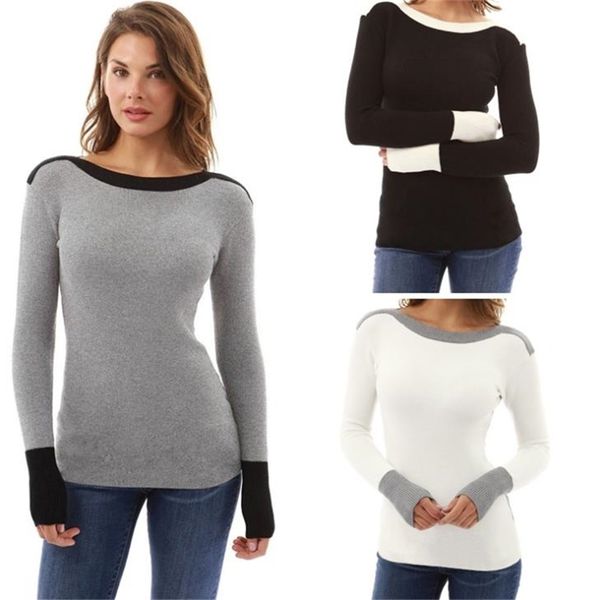 Camicetta maglione lavorato a maglia a maniche lunghe casual a maniche lunghe da donna inverno O-Collo Slim s 211011