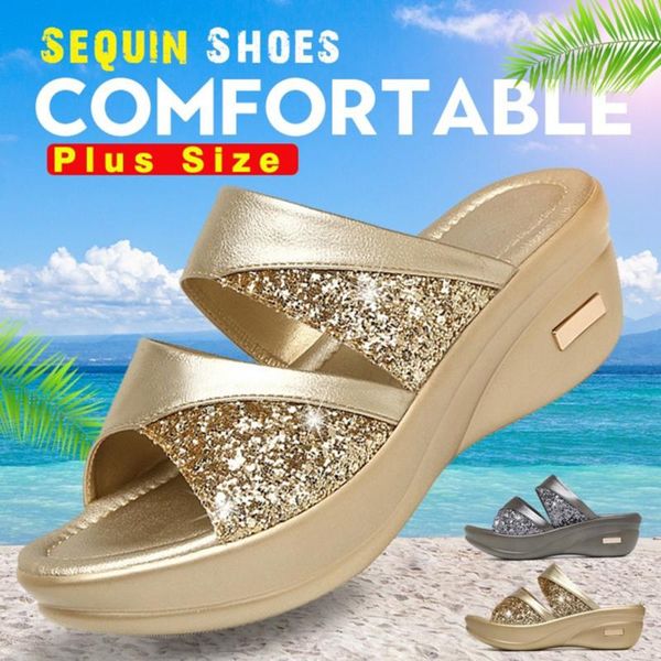 

slippers summer woman slipper 2021 wedges high heels women shoes comfortable quality simple all-match lady, Black