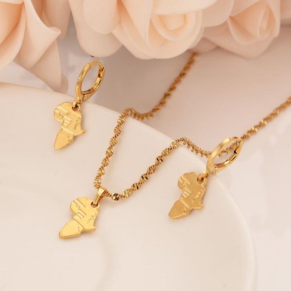 Ohrringe Halskette Gold Farbe Afrika Mapdrop Anhänger Trendy Schmuck Geschenke Party Frauen Mädchen Kinder Hochzeit Sets