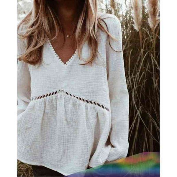 

summer women blouse shirt long sleeve hollow out beach 210513, White