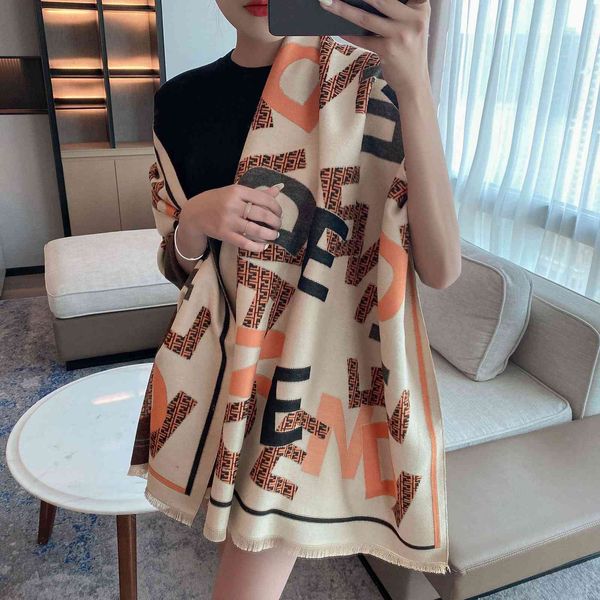 

tippet muffler scarf imitation cashmere scarf 2021 autumn and winter warm thickened shawl classic letter printed long bib for women, Blue;gray
