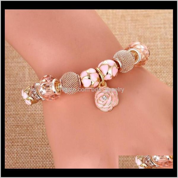 

charm jewelrypendant pink beads rose golden bracelet cute elegant charms pan bracelets & bangles for women dff0523 drop delivery 2021 qttgs, Golden;silver