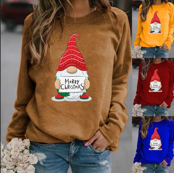

women's hoodies & sweatshirts women hoodie merry christmas santa printed fleece long sleeve o neck loose sweatshirt girls pullovers win, Black