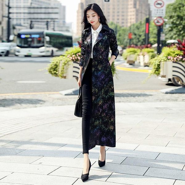 

women's wool & blends windbreaker 2021 european and american waist was thin, high-end temperament over-the-knee jacket, Black
