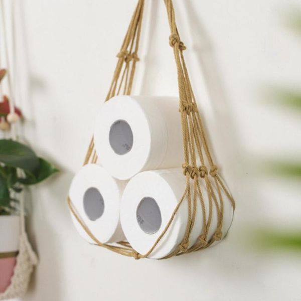

storage bags hanging rack bag hollow space-saving cotton line toilet paper rope for home