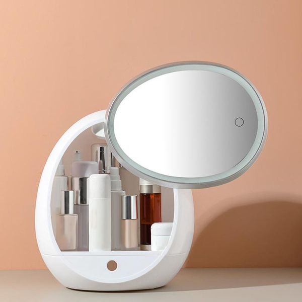 

40# makeup organizer modern jewelry and cosmetic storage display boxes with led mirror skin care & bins