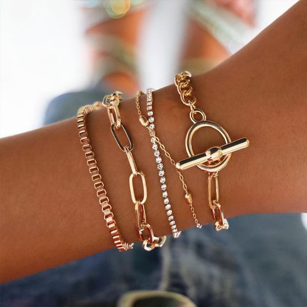 

link, chain ot buckle circle 5 piece/set bracelet for women punk rock handsome girl bracelets neutral accessories party gift 2021 jewelry, Black