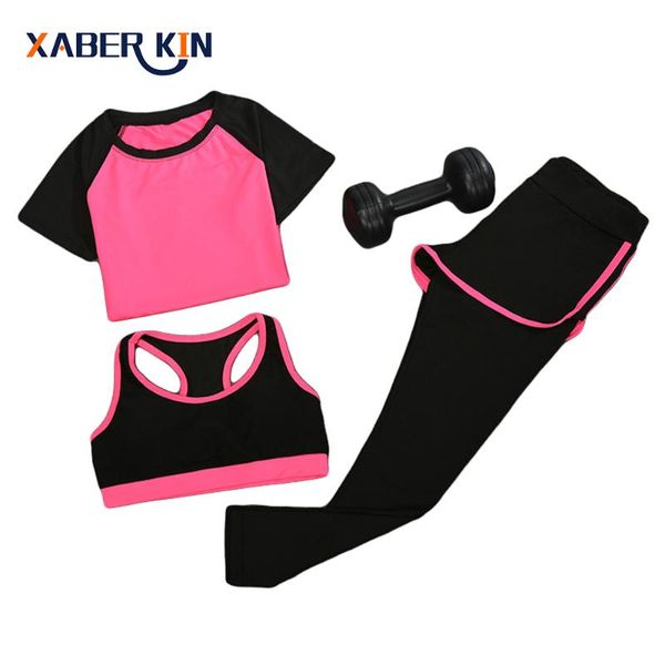 

yoga outfits 2021 women 3 pcs set (shirt+pants+bra) jogging suits fitness gym tracksuit clothing quick dry sports suit ct009-cgr1, White;red
