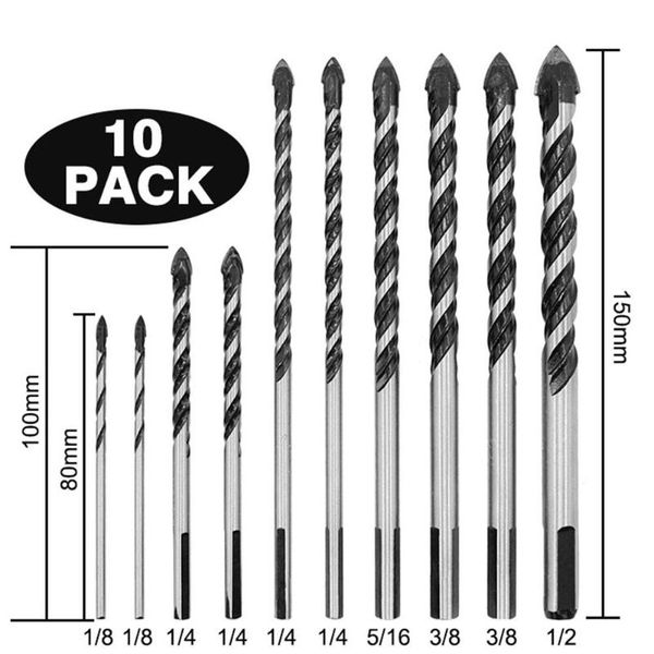 

professional drill bits 10pcs/set multifunction black alloy set for ceramic wall marble glass
