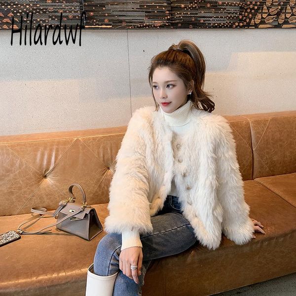 

women's fur & faux hilardwf single-breasted thickened light luxury minority street 2021 winter warm women's plush tassel white temp, Black