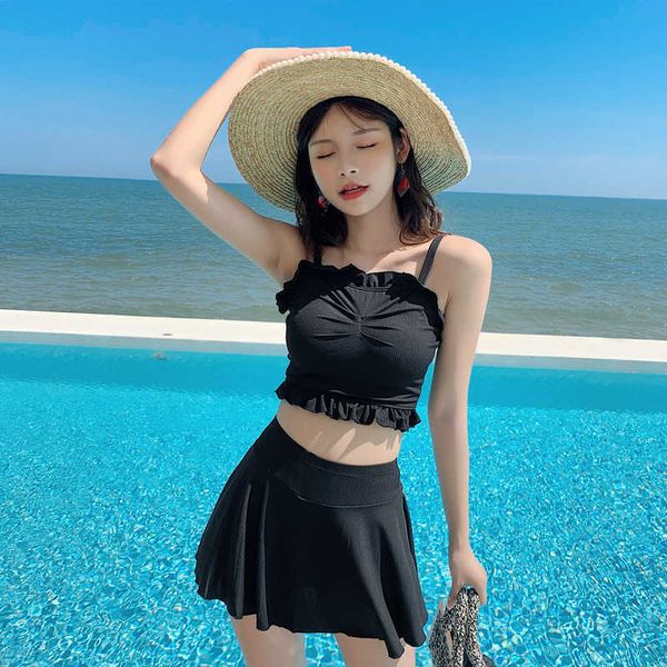 

skirt style swimsuit two piece flat angle split set conservative slim student fairy