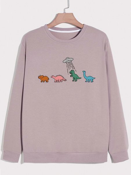 

men spaceship & dinosaur print sweatshirt a3cg#, Black