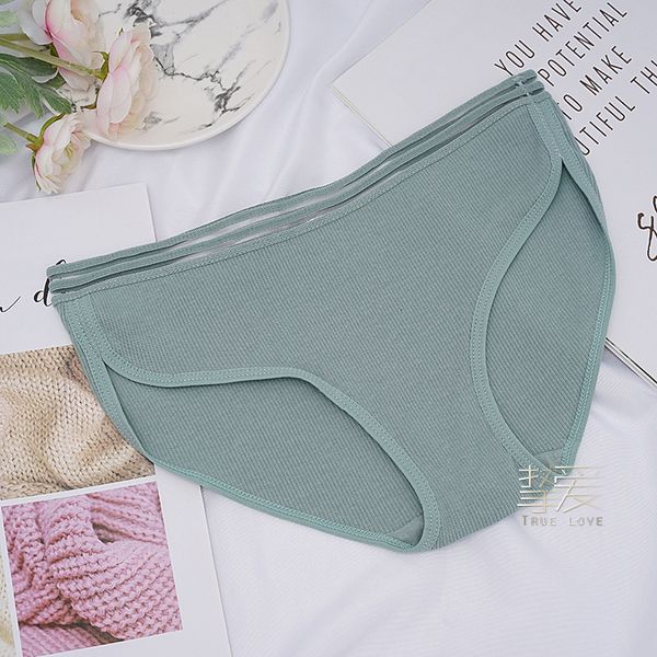 

thread cotton solid color simple girls' briefs women's underwear middle and low waist, Black;white