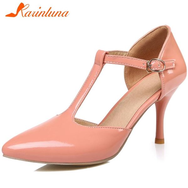 

dress shoes karin ladies high heels sandals cool pointed toe t-strap women summer office fashion patent pu woman, Black