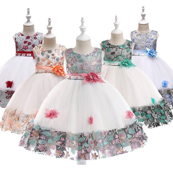 

girl's dresses 2021 summer for girls embroidery fluffy smash flower dress elegant princess bohemia beach girl birthday costume, Red;yellow