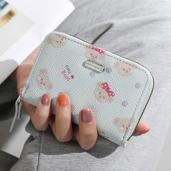 

card holders cute bear organ style zipper small case pu leather id cardcase mini wallet purses bag, Brown;gray