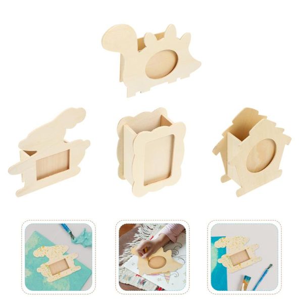 

frames 4pcs wooden po frame pen holder cartoon diy blank deskpencil container