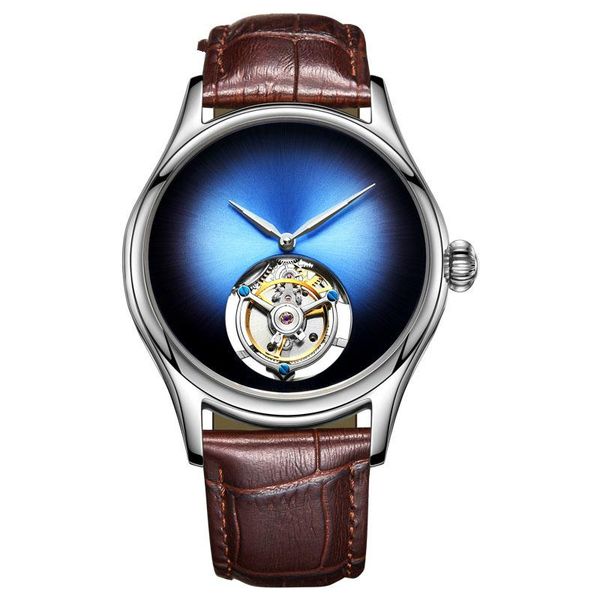

wristwatches customized mechanical watch men's brand sapphire mirror original tourbillon hollow movement 7009, Slivery;brown