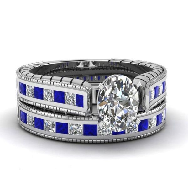 

wedding rings ladies white blue inlaid zircon ring couple combination classic, Slivery;golden