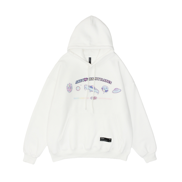 

men's hoodies & sweatshirts 2021 winter funny cartoon planet print fleece cotton men oversized pullover white women hooded sweatshirt k, Black