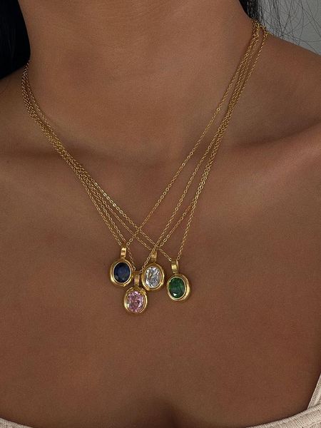 

pendant necklaces ghidbk multicolor vintage titanium steel colorful necklace waterproof dome for women bijoux crystal banquet, Silver