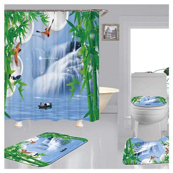 

shower curtains modern landscape digital printed bathroom 4-piece household dacron waterproof and mildew resistant curtain