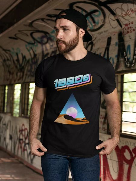 

1980s triangle desert tee men's -image by shutterstock, White;black