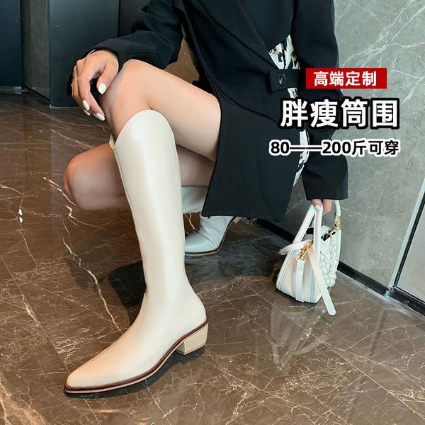 

fat mm widened circumference thick leg 2021 autumn and winter women's large pointed wtern high tube boots, Black
