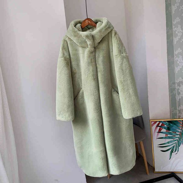 

women's fur & faux winter solid plus size warm long rabbit coats female lapel outerwear brand thick jacket women coat lo3a, Black