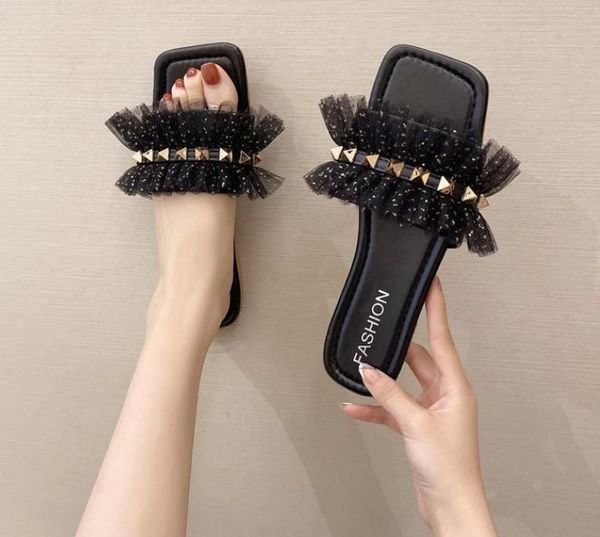 

low rubber slippers women luxury shoes slides designer flat basic pu casual, Black