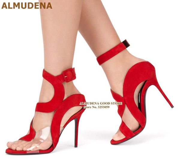 

clear pvc strappy stiletto heels sandals red royal s-shaped gladiator pumps square buckle strap caged shoes, Black