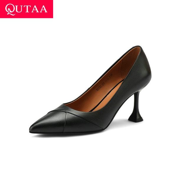 

pointed toe cow leather+pu women pump fashion single shoes spike high heel ladies size 34-39 dress, Black