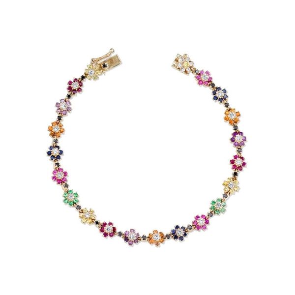 Spring Design Jewelry Dainty Delicate Beautiful Colorful Rainbow CZ Flower Chain Link Women Girl Bracciale 211124