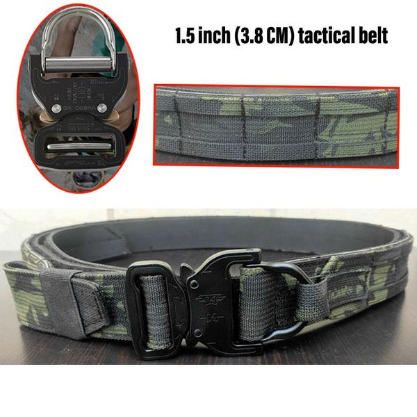 

3.8cm black camouflage military battle belt outdoor cs hunting molle multifunctional tactical inside and outside hard waist support, Black;gray
