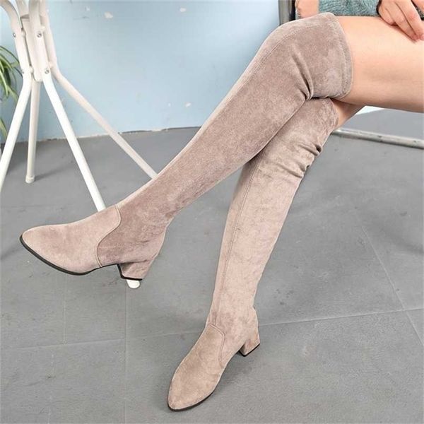 

long designer brand luxury women shoes lady boots suede elastic women's round toe over the knee 211217, Black